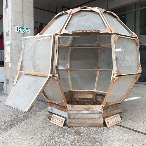 Living room meditation pod with the door open